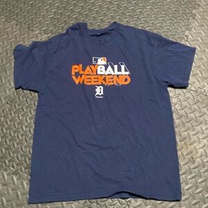Nike MLB Navy Blue "Play Ball Weekend" Kids T-Shirt with Orange & White Graphics